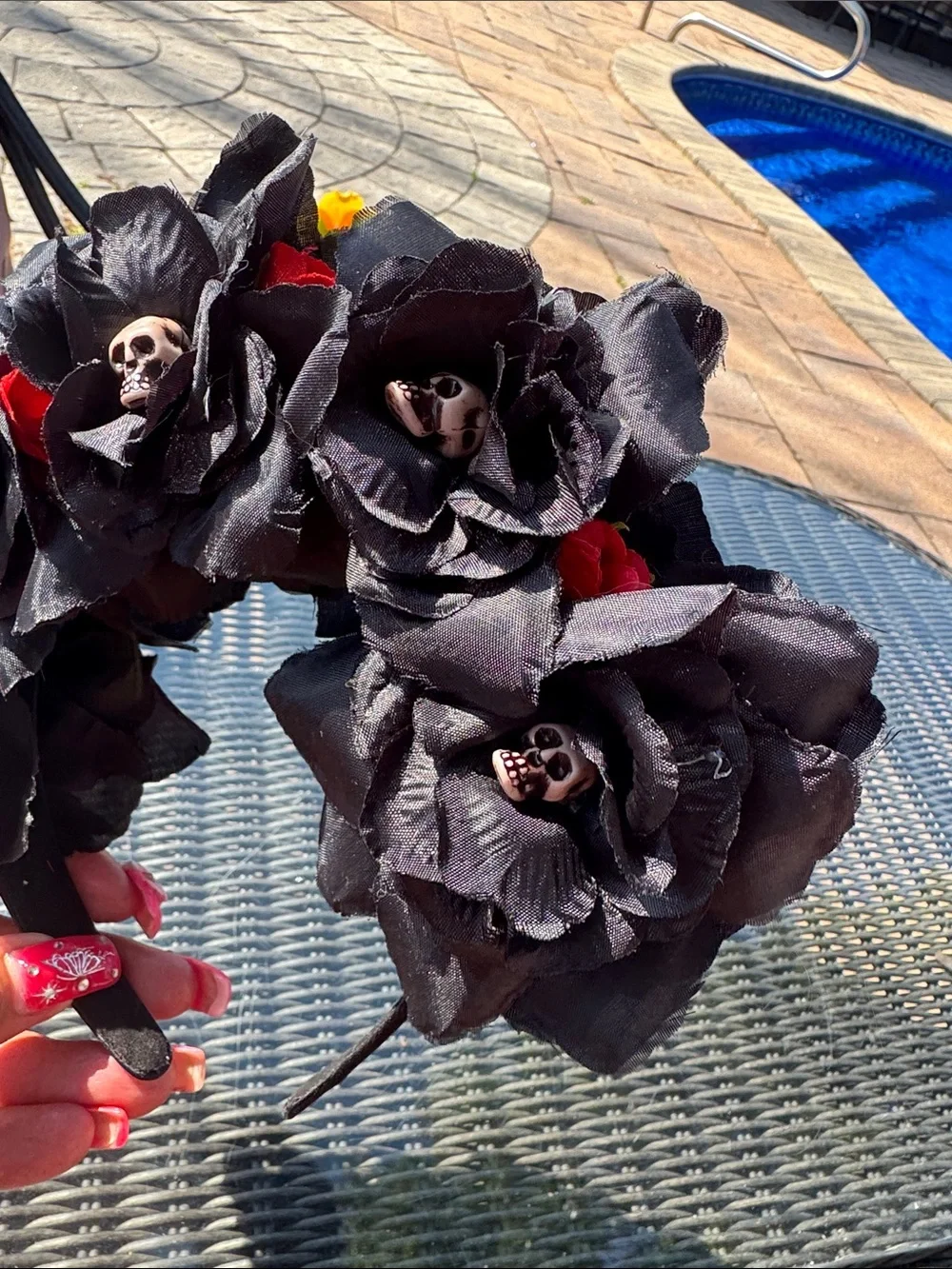 Black Floral Rose  & skull Headband - Women Accessories